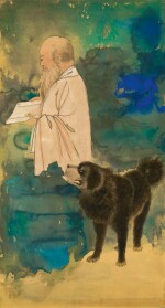 Zhang Daqian, Self Portrait with a Tibetan Mastiff ︳張大千  自畫像與黑虎