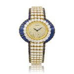 A yellow gold, diamond and sapphire-set bracelet watch, Circa 1995 | 伯爵 | 黃金鑲鑽石及藍寶石鏈帶腕錶，約1995年製