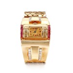 Gold, Ruby and Diamond Bracelet/ Wristwatch, Retro | K金 配 紅寶石 及 鑽石 手鏈 / 腕錶，復古時期