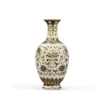 A pale yellow-ground famille-rose and gilt-decorated vase, Seal mark and period of Qianlong | 清乾隆 米黃地粉彩描金纏枝番蓮紋瓶 《大清乾隆年製》款