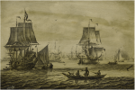 ADRIAEN VAN SALM | A DUTCH MAN-OF-WAR WITH A FLOTILLA OF FISHING BOATS AND OTHER SHIPS: A PENSCHILDERIJ