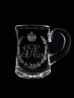 An engraved glass tankard celebrating King George VI and Queen Elizabeth's visit to America on the Royal Tour of North America, 1939