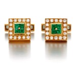 Pair of emerald and diamond cufflinks