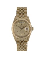 ROLEX | DAY-DATE, REF 6611B YELLOW GOLD WRISTWATCH WITH DAY, DATE AND BRACELET CIRCA 1958