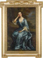 Portrait of a lady, said to be Catherine, Lady Paisley, wife of James Hamilton, Lord Paisley, full-length, wearing a blue dress and seated in a landscape