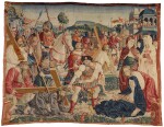 THE ROAD TO CALVARY, A RARE FLEMISH NEW TESTAMENT BIBLICAL TAPESTRY FRAGMENT, NETHERLANDS, POSSIBLY TOURNAI, FROM THE SERIES OF THE LIFE OF CHRIST AND THE VIRGIN, DESIGNER UNKNOWN, EARLY 16TH CENTURY, CIRCA 1505-1516