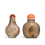 A group of two hardstone snuff bottles, Qing dynasty, 19th century | 清十九世紀 硬石鼻煙壺一組兩件