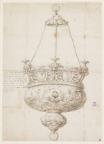 GERMAN SCHOOL, 17TH CENTURY | Design for the remodeling of a church lamp with unidentified arms