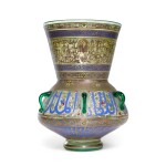 AN ENAMELLED GLASS MOSQUE LAMP VASE IN THE ISLAMIC STYLE, CIRCA 1900