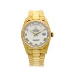 REFERENCE 18238/18200 DAY-DATE A YELLOW GOLD AUTOMATIC WRISTWATCH WITH DAY, DATE AND BRACELET, CIRCA 1994