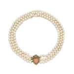 Cultured pearl, coral and seed pearl necklace, 1981