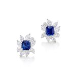 Pair of Sapphire and Diamond Earrings | 4.52 及 3.39克拉 天然 「喀什米爾」未經加熱藍寶石 配 鑽石 耳環一對