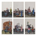 A Group of Six Chinese Export Paintings, Qing Dynasty, 19th Century | 清十九世紀  人物圖六幅  紙本設色 裝框