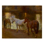 SIR ALFRED JAMES MUNNINGS, P.R.A., R.W.S. | EVENING AT MENDHAM (THE FORD)