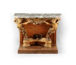 A flemish carved lacquered oak console, mid 18th century | Console aux indiens en chêne sculpté et laqué, travail flamand du milieu du XVIIIème siècle