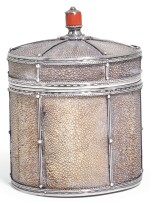  A RARE ARTS & CRAFTS SILVER AND SHAGREEN MOUNTED CIGAR CANNISTER, JOHN PAUL COOPER, CIRCA 1910