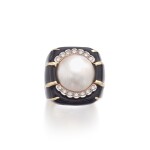 Mabé pearl, enamel and diamond ring
