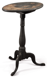 VERY FINE FEDERAL BLACK-PAINTED CHERRY OVAL-TOP CANDLESTAND, NEW ENGLAND, CIRCA 1790