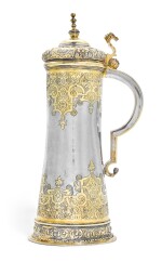 A parcel-gilt silver tankard, maker’s mark HK conjoined crowned, probably Brassó, late 16th century