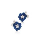 Pair of sapphire and diamond ear clips, 'Petits Pavots', circa 1969