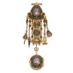 LEPINE À PARIS | A GOLD AND ENAMEL QUARTER REPEATING VERGE WATCH WITH CHATELAINE, CIRCA 1780