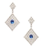 PAIR OF WHITE GOLD, DIAMOND AND SAPPHIRE PENDANT-EARCLIPS, BUCCELLATI