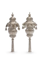A PAIR OF SILVER BAROQUE-STYLE TORAH FINIALS, PROBABLY NORTH AFRICAN, EARLY 20TH CENTURY