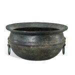 A massive inscribed bronze 'fish' basin, Han dynasty | 漢 青銅魚紋「宜壽王」鋪首活環耳鑒