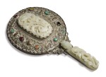 A hardstone-inlaid jade-embellished hand mirror, Late Qing dynasty