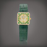 A yellow gold, diamond and emerald-set wristwatch, Circa 1990 | 黃金鑲鑽石及綠寶石腕錶，約1990年製