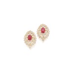  PAIR OF RUBY AND DIAMOND EARCLIPS