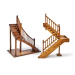 Two Carved Walnut Architectural Models of Staircases