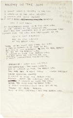 Johnny Rotten | Holidays in the Sun; Submission, handwritten lyrics, 1977