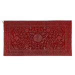 A large red-ground cut-velvet and metallic thread 'lotus' kang cover, Qing dynasty, 18th / 19th century | 清十八 / 十九世紀 紅地纏枝蓮紋漳絨炕毯