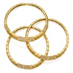 Marina B | Three Gold and Diamond 'Onda' Choker-Necklaces [黃金鑲鑽石「Onda」項圈三個]