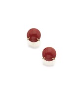 PAIR OF CORAL AND DIAMOND EARCLIPS, HENRY DUNAY