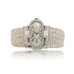 An art deco platinum diamond and pearl-set bracelet watch, Circa 1913 | 卡地亞 裝飾藝術風格鉑金鑲鑽石及珍珠鍊帶腕錶，約1913年製