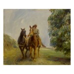 SIR ALFRED JAMES MUNNINGS, P.R.A., R.W.S. | SHRIMP LEADING TWO HUNTERS