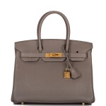 Hermès Gris Etain Birkin 30cm of Clemence Leather with Gold Hardware