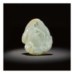 A WHITE AND RUSSET JADE CARVING OF A FINGER CITRON,  QING DYNASTY, QIANLONG PERIOD