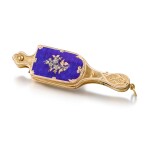 A gold, enamel and diamond-set folding lorgnette with concealed watch Circa 1850