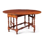 VERY RARE LARGE WILLIAM AND MARY TURNED AND JOINED WALNUT GATELEG DROP-LEAF TABLE, BOSTON, MASSACHUSETTS, CIRCA 1720