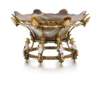A HARDSTONE COUPE CENTREPIECE ON GOLD-MOUNTED AND ENAMELLED SILVER-GILT STAND, JEAN-VALENTIN MOREL, LONDON, 1850, SIGNED 'MOREL & CIE. À LONDRES.'