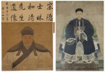 A group of two portraits | 佚名《宋林和靖先生像》設色絹本 立軸 及 佚名《滿清官員像》水墨紙本 鏡框 一組兩幅