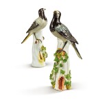 A PAIR OF MEISSEN FIGURES OF PIED WAGTAILS, CIRCA 1740