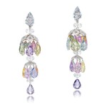 Pair of white gold, diamond, sapphire and rock crystal earrings, 'Carrousel'  