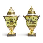 A PAIR OF DERBY YELLOW-GROUND EGYPTIAN-TASTE VASES AND COVERS, EARLY 19TH CENTURY
