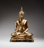 A gilt-lacquered bronze figure of seated Buddha, Thailand, 19th century | 暹邏 十九世紀 漆金銅佛坐像