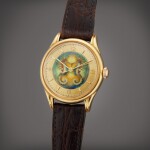A rare yellow gold wristwatch with cloisonné enamel dial, Circa 1950
