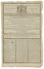 (BOSTON MASSACRE) | First Anniversary Commemoration of the Boston Massacre in The Essex Gazette, Vol. III, No. 136. Salem: Printed by Samuel Hall, February 26-March 5, 1771